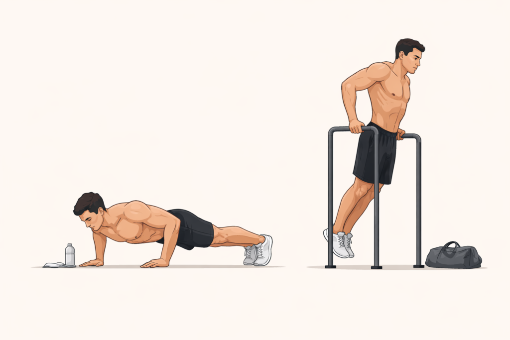 Athlete-Doing-Push-Ups-Before-Parallel-Bar-Dips-Calisthenics-Chest-Routine