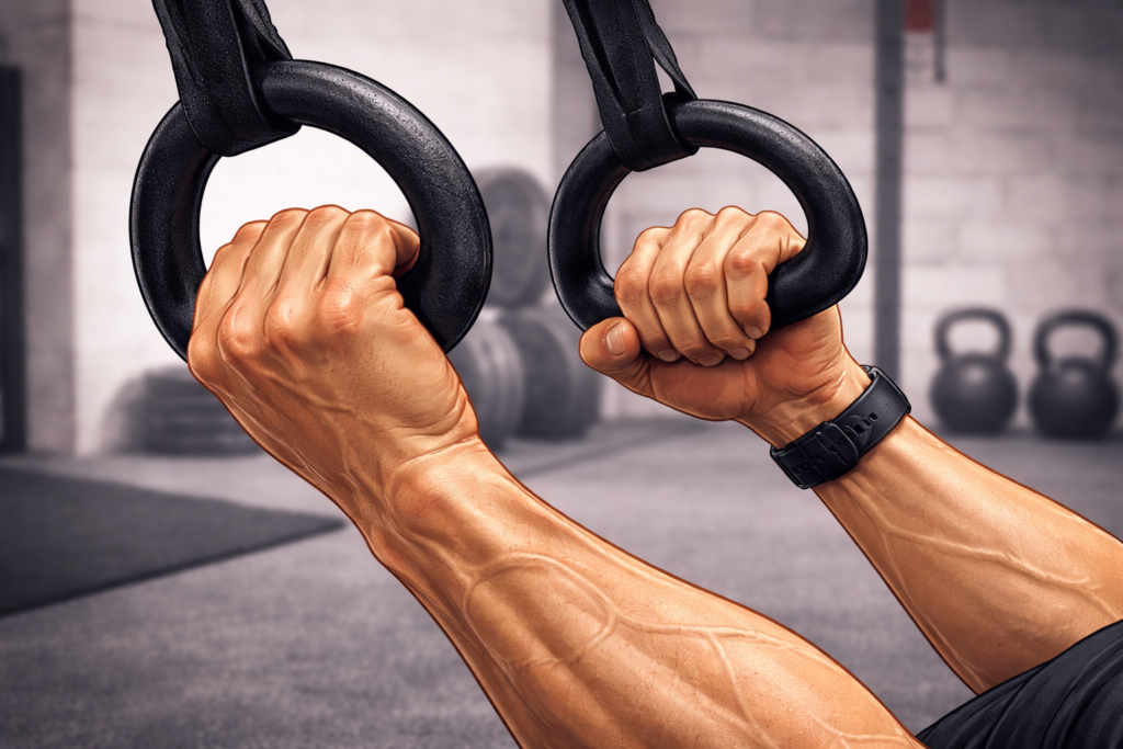 Hands-adjusting-on-gymnastic-rings-during-slow-ring-row