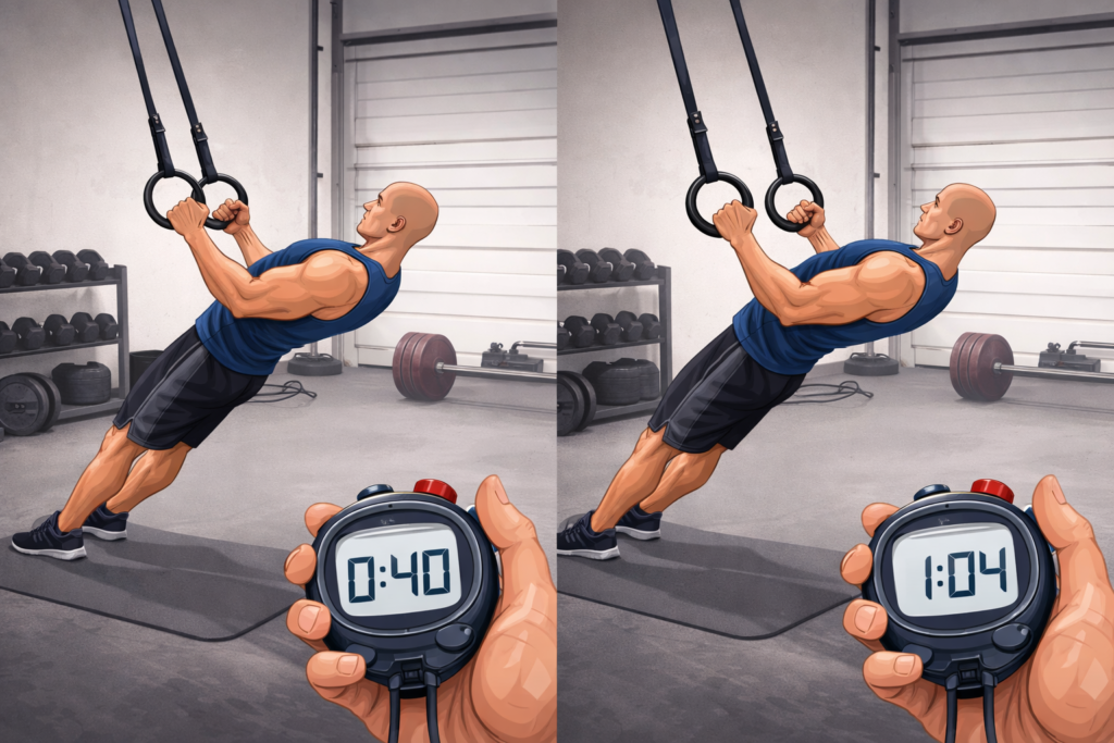 Garage-gym-ring-row-set-timing-comparison