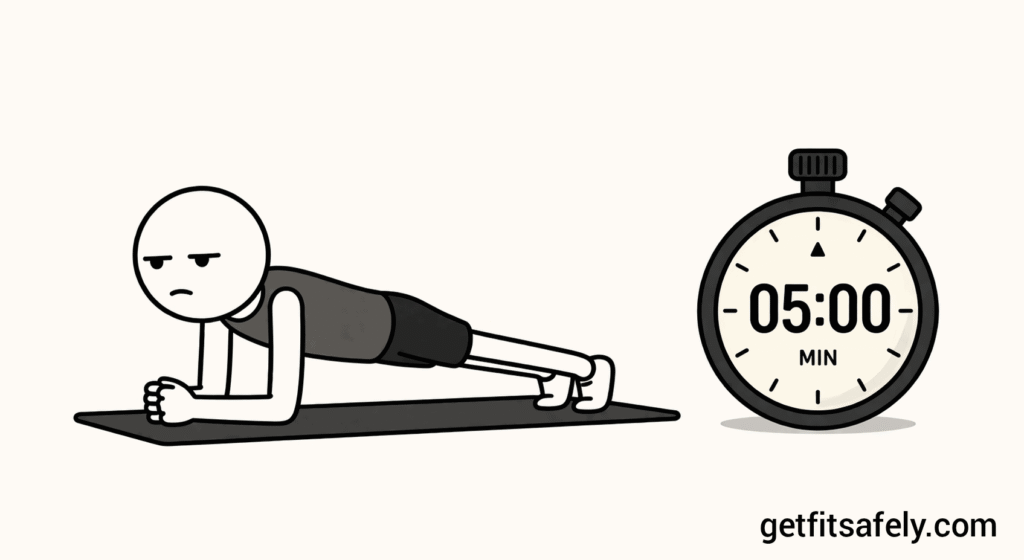 Plank-exercise-with-5-minute-stopwatch-and-bored-pose