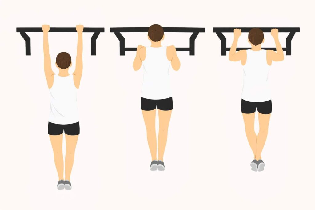 Pull-up-exercise-sequence-three-positions-from-hang-to-top-position