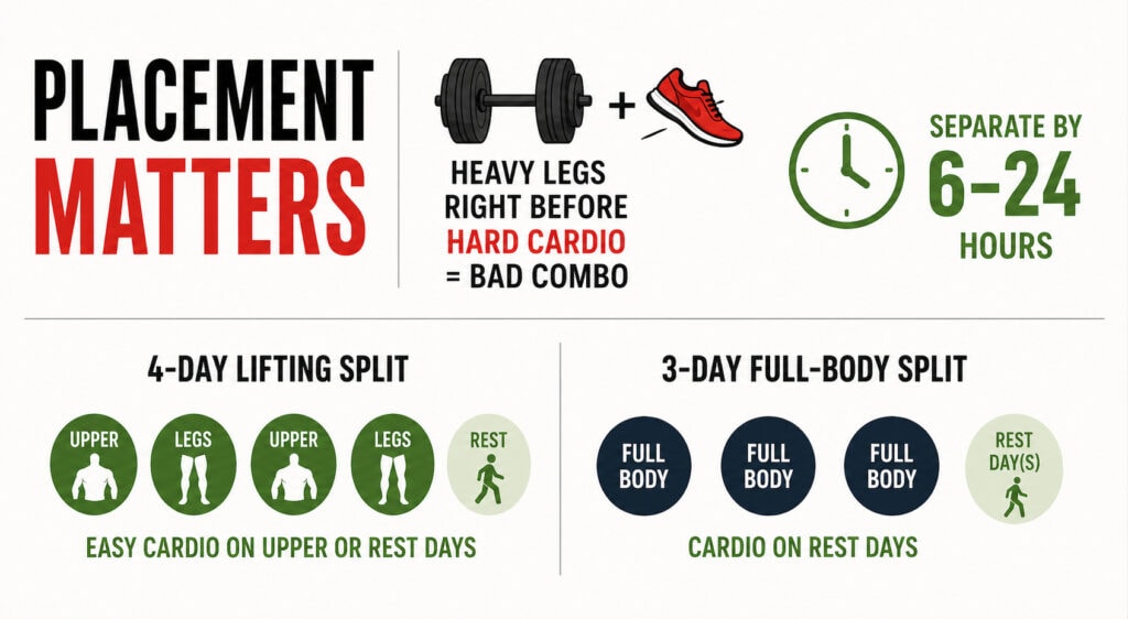 Workout-timing-heavy-legs-cardio-spacing-hours-split-training-recovery-plan