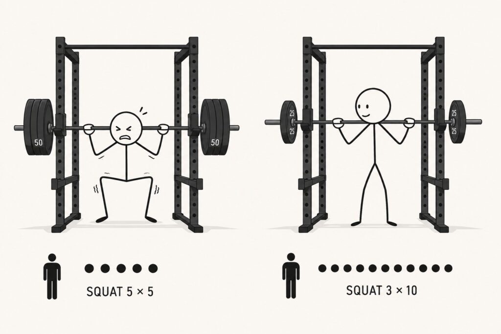 Squat-5x5-and-3x10-rack-comparison